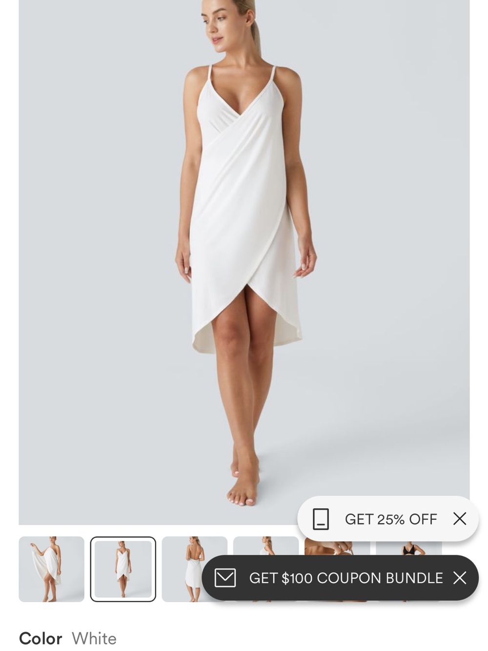 Halara White Wrap Slip Dress with Spaghetti Straps